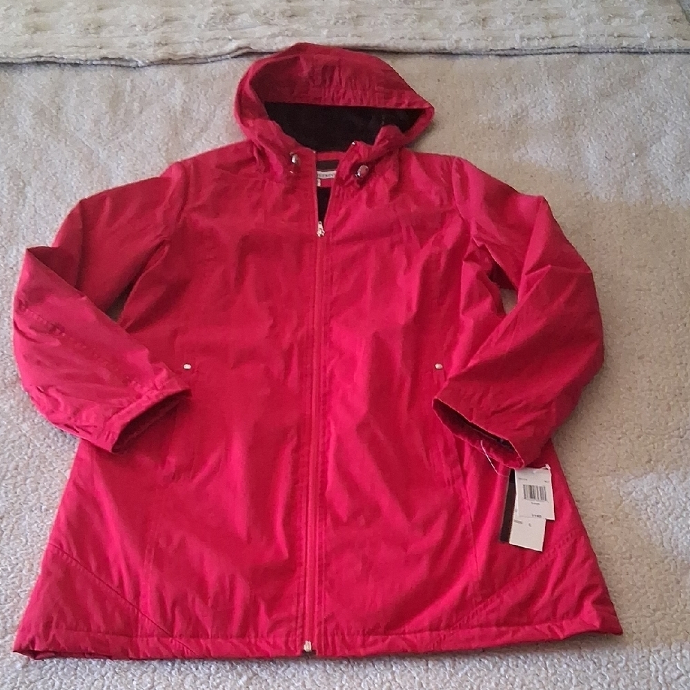 New Elegant Red Hooded Trench Coat